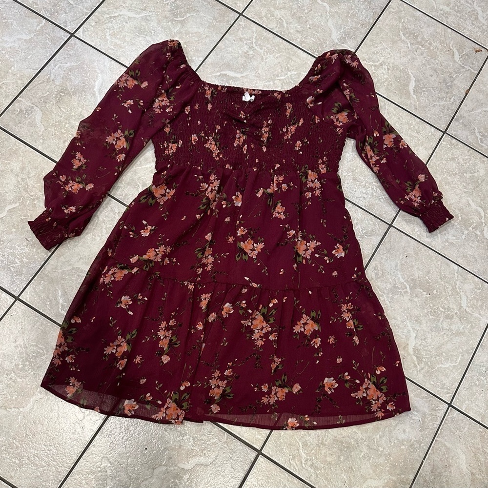 Maurice’s Floral Burgundy long Sleeve Dress Size 0X